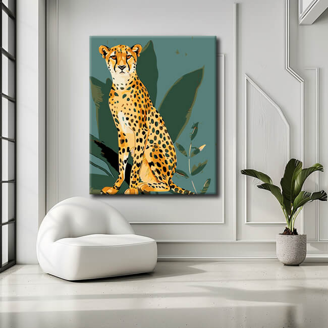 Paint by numbers retro pattern with cheetah on sheet