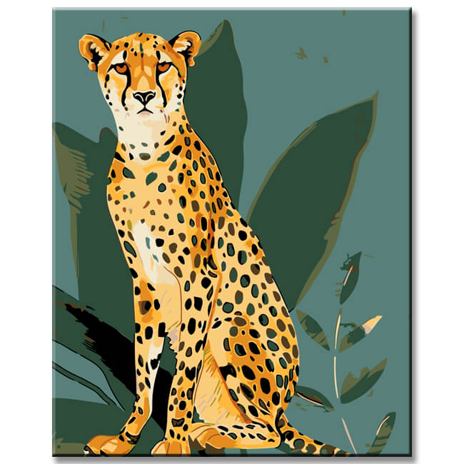 Paint by numbers retro pattern with cheetah on sheet
