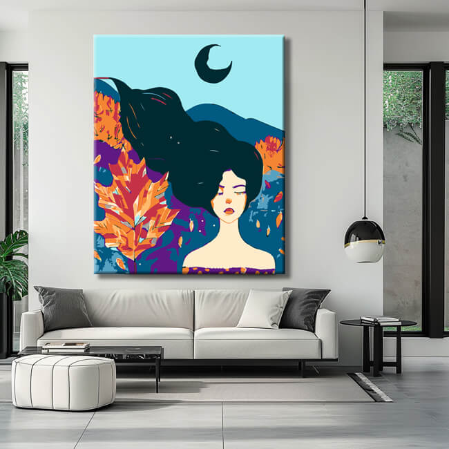 Painting by numbers woman in beautiful autumn