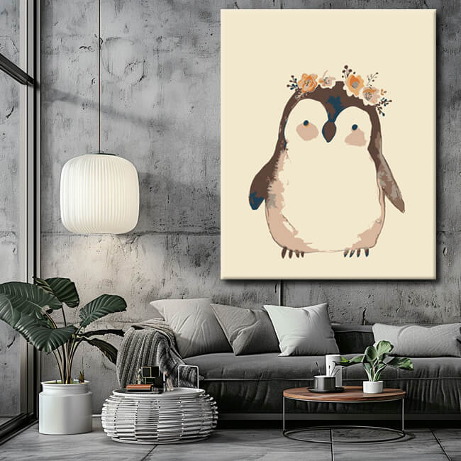 Paint by numbers penguin on paper