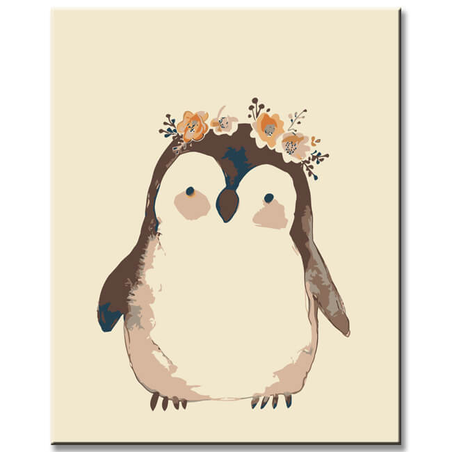 Paint by numbers penguin on paper