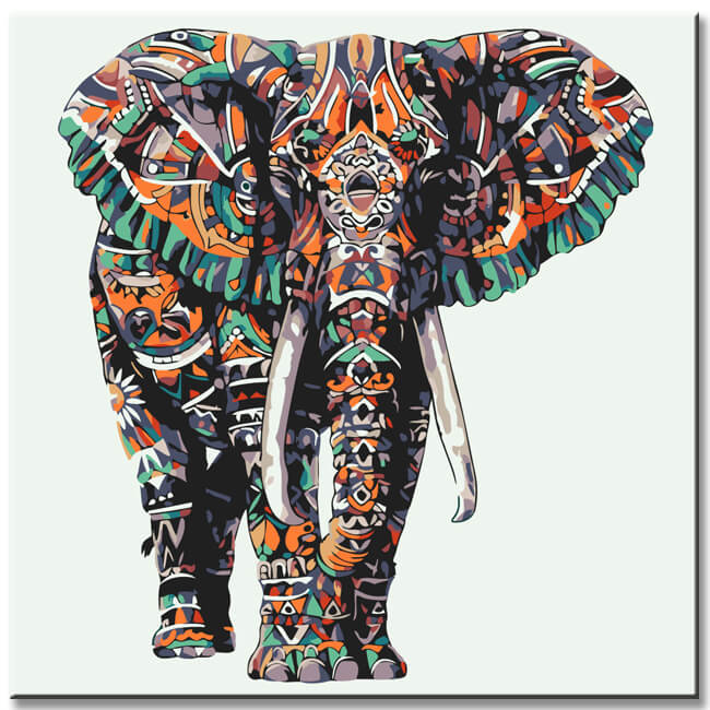 Paint by Numbers Decorated Tribal Elephant in Color