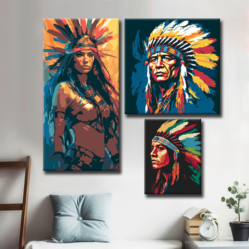 Bilderwand mit Indigen Motiven – Exclusive Porträts zur Wanddekoration - 3-part