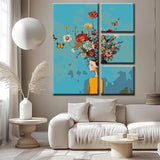 Painting by Numbers Abstract Art Portrait with Flowers on Head 4 Panel