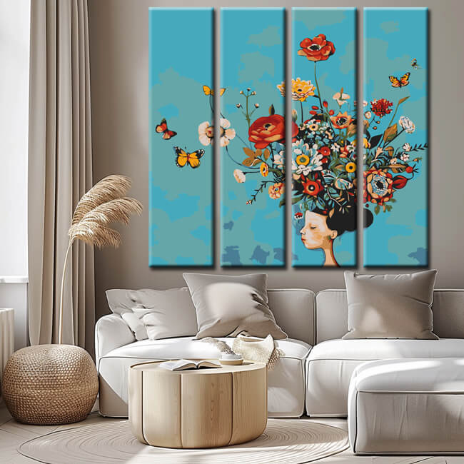 Painting by Numbers Abstract Art Floral Arrangement on Portrait Head 4 Panel