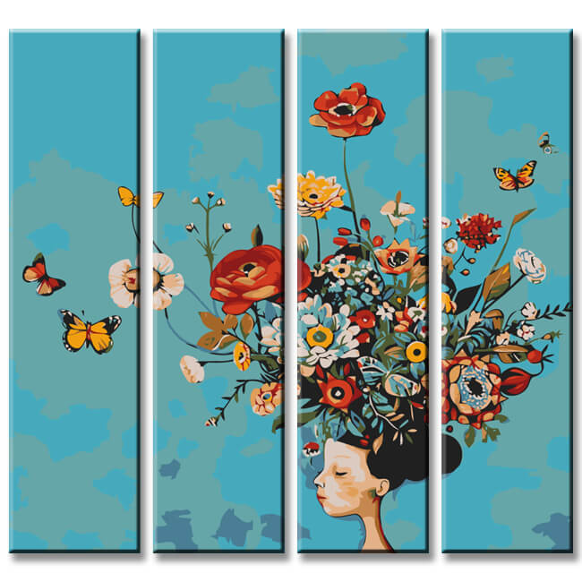 Painting by Numbers Abstract Art Floral Arrangement on Portrait Head 4 Panel