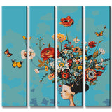 Painting by Numbers Abstract Art Floral Arrangement on Portrait Head 4 Panel