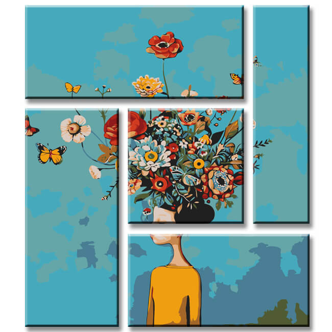 Painting by Numbers Art Person with Flowers 5-Panel