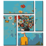 Painting by Numbers Art Person with Flowers 5-Panel