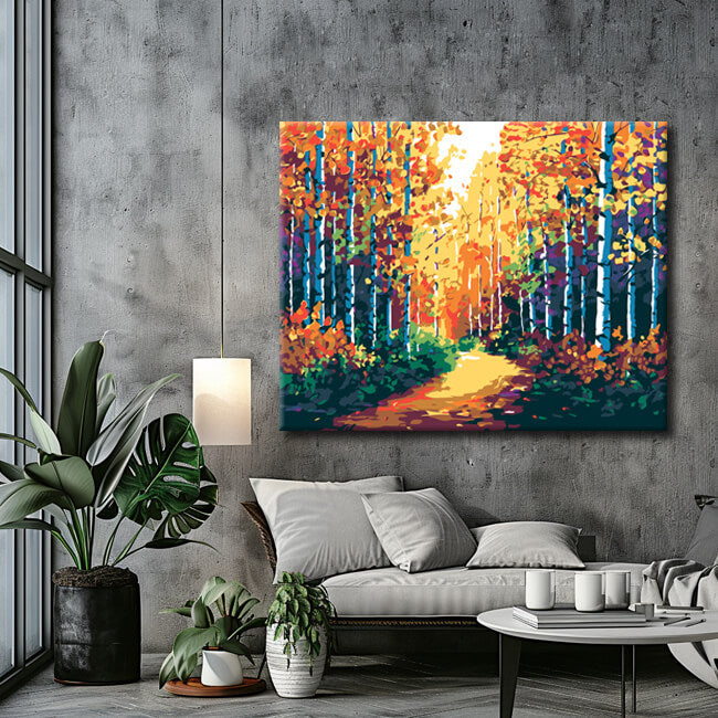 Painting by numbers path in the birch forest I