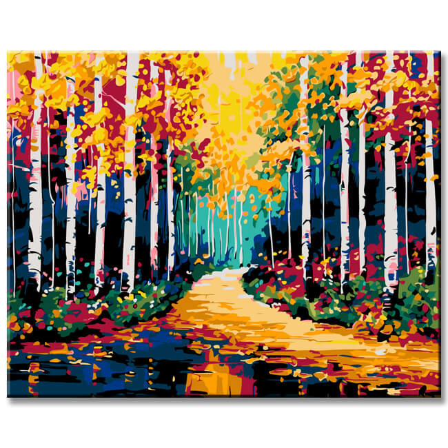 Painting by numbers path in the birch forest II