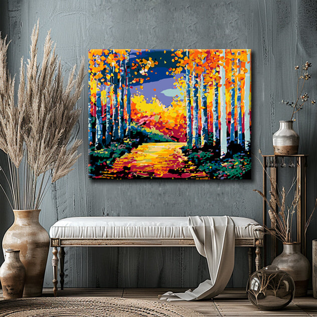 Painting by numbers path in the birch forest III