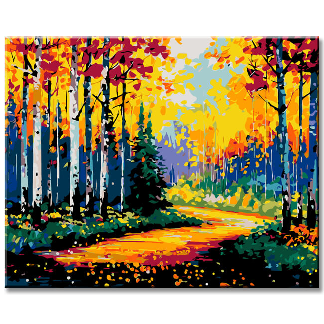Painting by numbers path in the birch forest IV