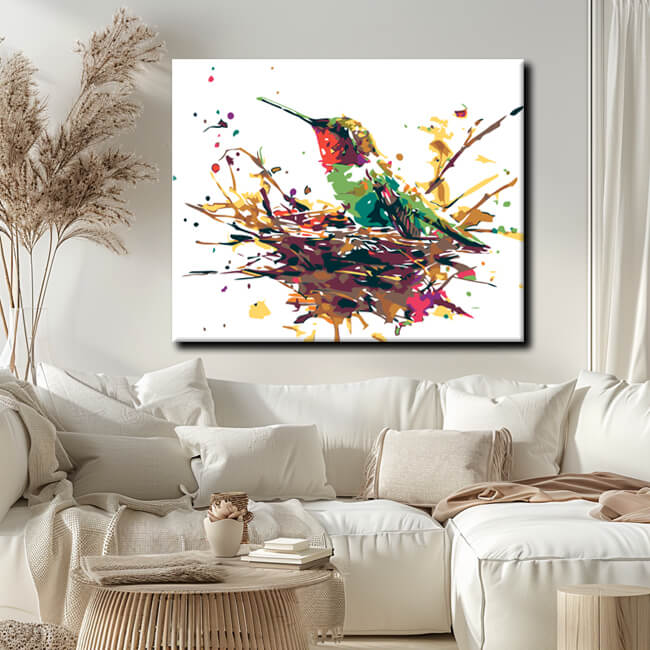Painting by numbers hummingbird in the nest
