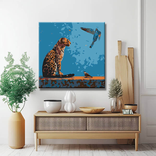 Painting by numbers bird and leopard