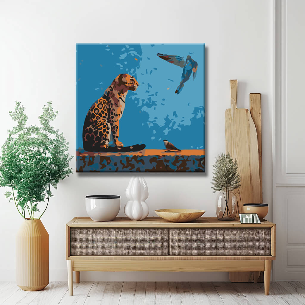 Painting by numbers bird and leopard