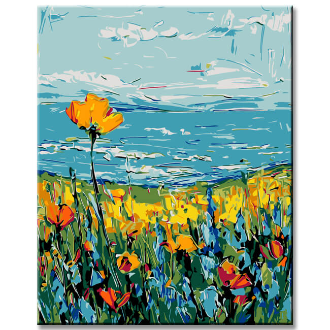 Painting by numbers coastal poppy blossom