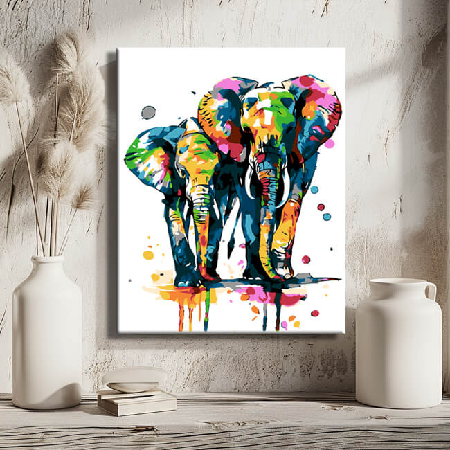 Painting by Numbers Colorful Elephants