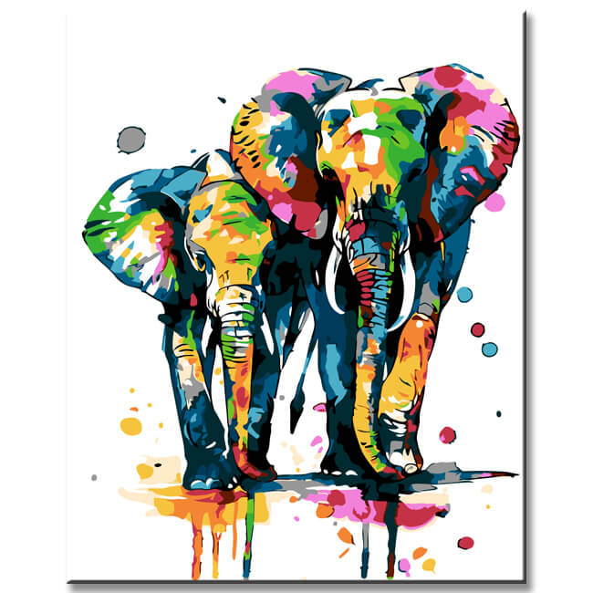 Painting by Numbers Colorful Elephants