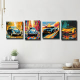Exklusive Pop-Art Leinwandkunst – Ausdrucksstarke Automobil-Wandbilder, 4 parts