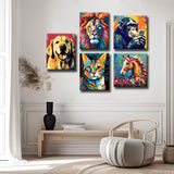 Exklusive Pop-Art Tierporträts – Bunte und Ausdrucksstarke Gallery wall art, 5 parts