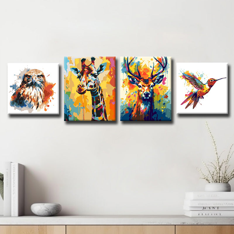 Exklusive Wildtierkunst im Wasserfarbenstil – Lebendige und Bunte Wandbilder, 4-part