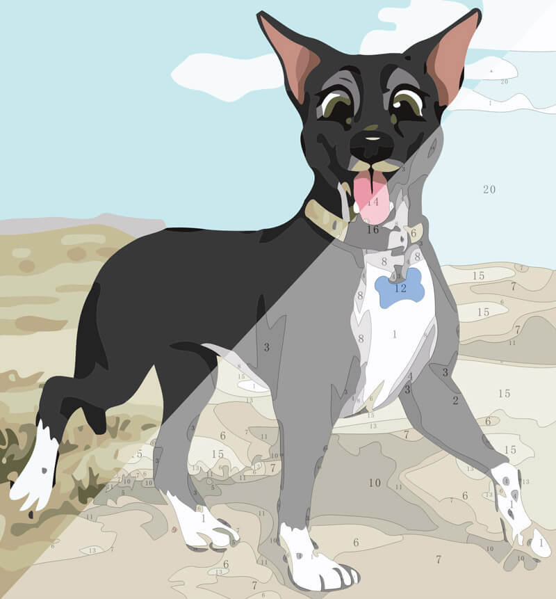 Portrait in polygon art style as a paint by numbers set