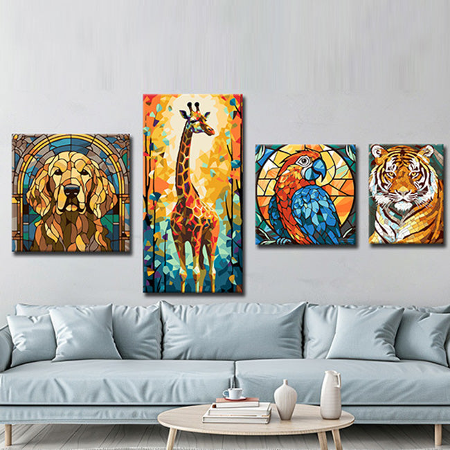 Art Nouveau Tiermotive as Bilderwand – Exklusive Leinwandbilder, 4-part