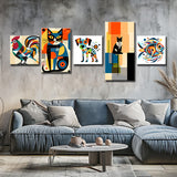 Leinwandkunst im Cubismus-Stil – Abstract Tiermotive as Bilderwand, 5 parts