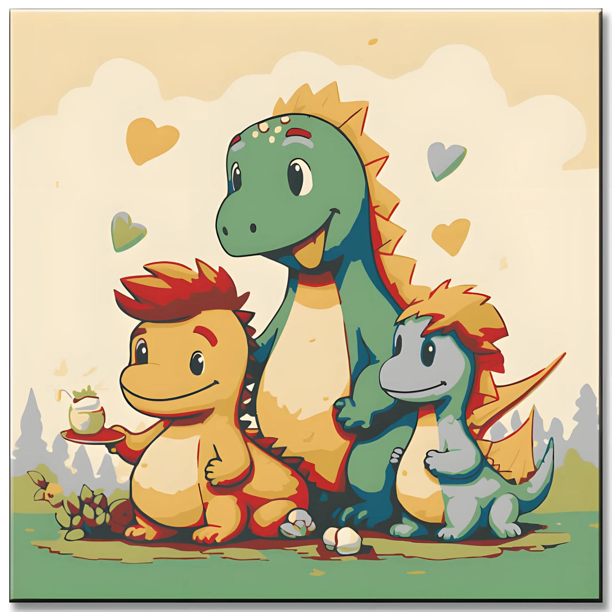 Cute Dinosaur with Family Painting by Numbers