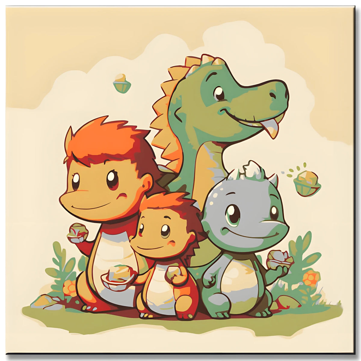 Cute Dinosaur with Family Painting by Numbers