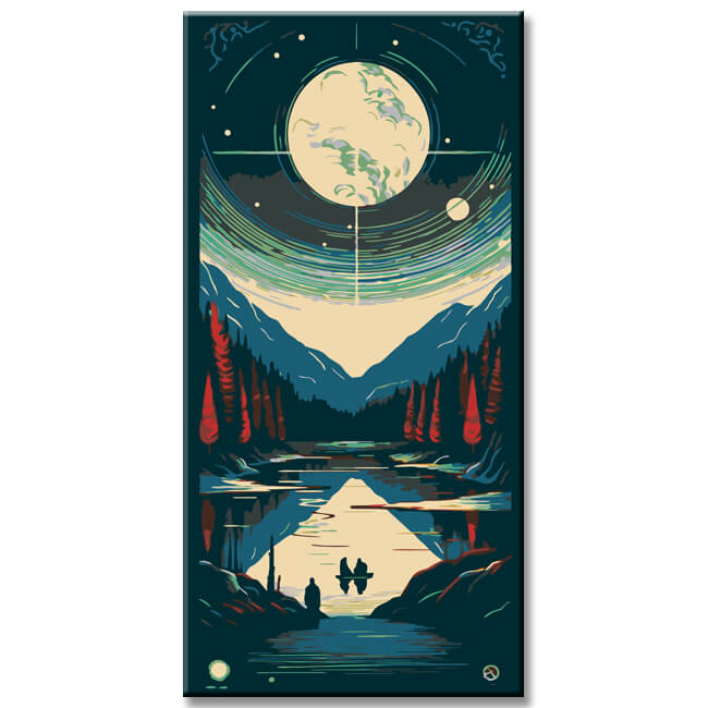 Moonlit night at the mountain lake - painting by numbers