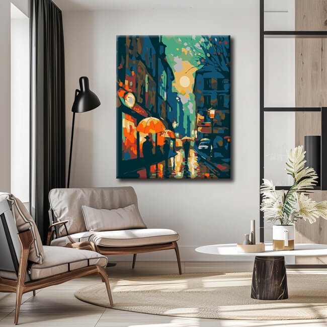 Painting by numbers evening atmosphere old town
