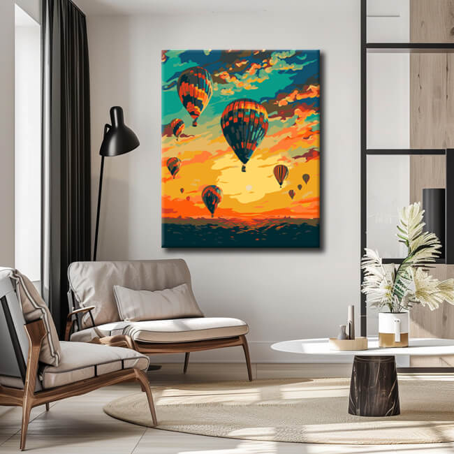 Paint by numbers balloons in the evening sky