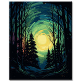 Painting by numbers: Northern lights in the winter forest