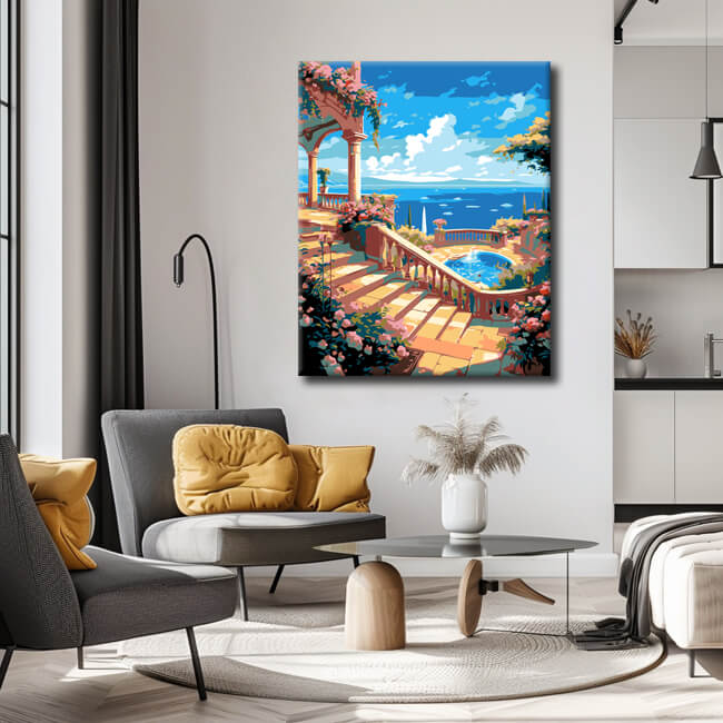 Painting by numbers villa on the Mediterranean