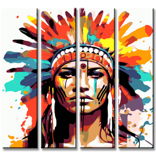 Paint by Numbers Painting Indian Painting 4-Panel