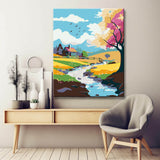 Spring landscape in the mountains - painting by numbers