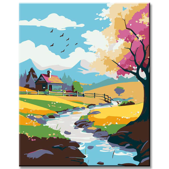 Spring landscape in the mountains - painting by numbers