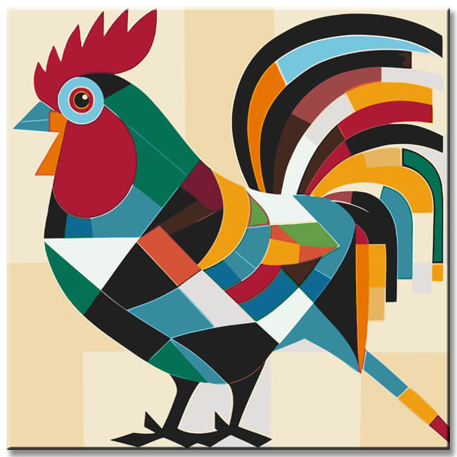 Leinwandkunst im Cubismus-Stil – Abstract Tiermotive as Bilderwand, 5 parts