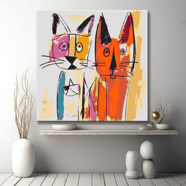 Picasso-inspired Dog and Cat - Paint by Numbers Sketch