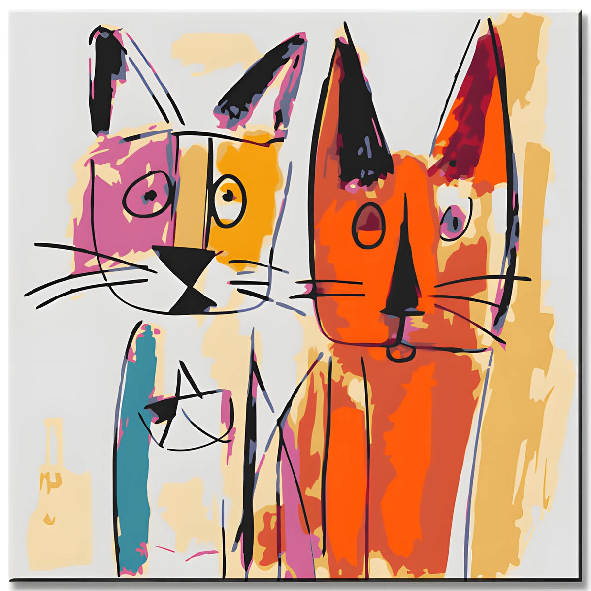 Picasso-inspired Dog and Cat Paint by Numbers Sketch