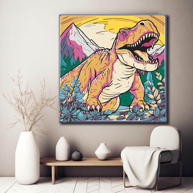 Painting by numbers for children: Dino in the mountains