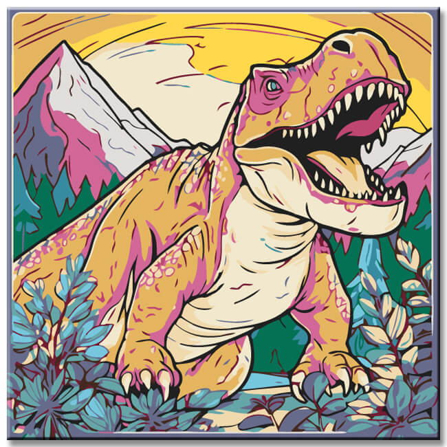 Painting by numbers for children: Dino in the mountains