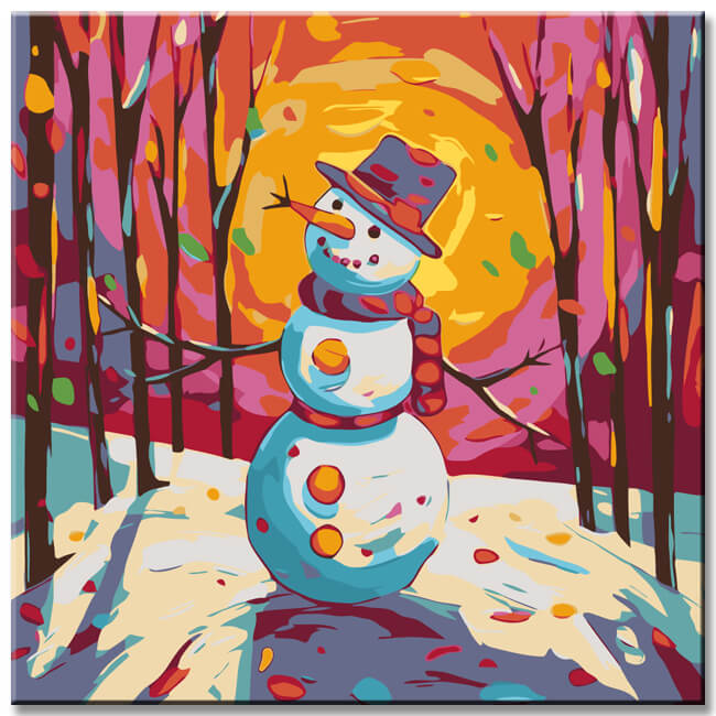 Painting by numbers: Snowman in the forest