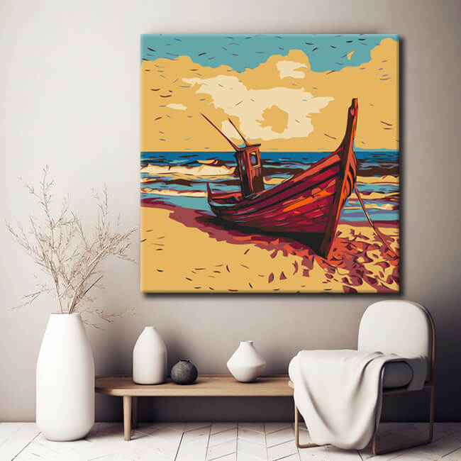 Painting by Numbers: Wooden Sailboat on the Beach