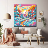 Painting by numbers: winter landscape at sunset