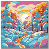 Painting by numbers: winter landscape at sunset