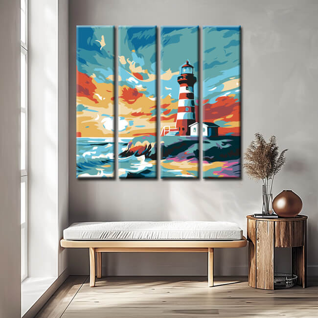 Paint by Numbers Painting Lighthouse on The Beach 4-Panel