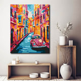Painting by numbers: picturesque old town with car art